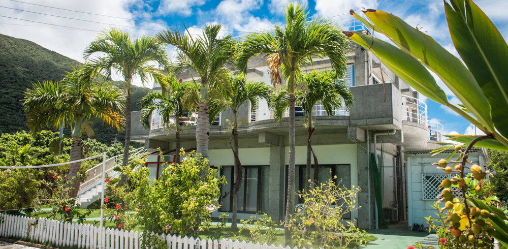 Full beach house villa rental on Ishigaki island — tropical garden view